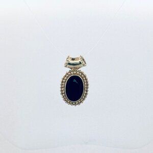Vintage Mexico 925 Sterling Silver Black Onyx Oval Pendant Estate Jewelry 67g